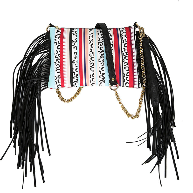 Wholesale Western Style Tassel Small Square Bag Printed Crossbody Chain Bag
